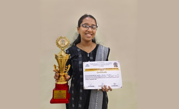 Akanksha Baliram Chaudhari of SYBBA secured first runner up position in 16th Dr. Shamarao Kalmadi Memorial State Level Elocution Competition 2026-2027